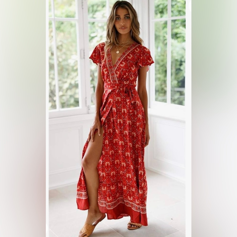 Floral Split-Wrap Maxi Dress